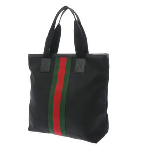 Gucci Tote Bag Canvas Sherry Line Black Leather